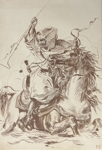 eugene_delacroix_1798-1863_cavalier_arabe_maroc_photogravure_1928